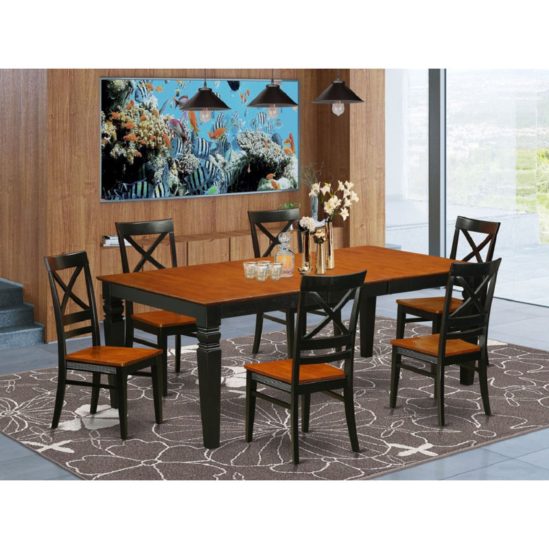 7 Piece Dining Room Table Set Consist of a Rectangle Kitchen Table with Butterfly Leaf and 6 Dining Chairs, Black & Cherry