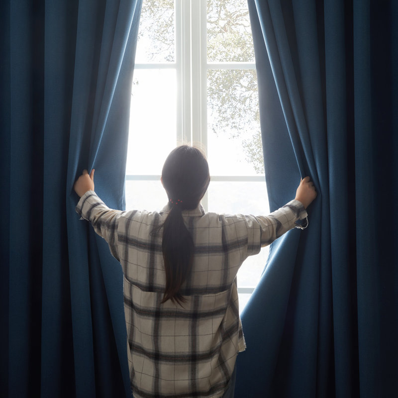 Linen 100% Blackout Eyelet Curtain Panel Pair, 117cm Width x 137cm Drop, Blue