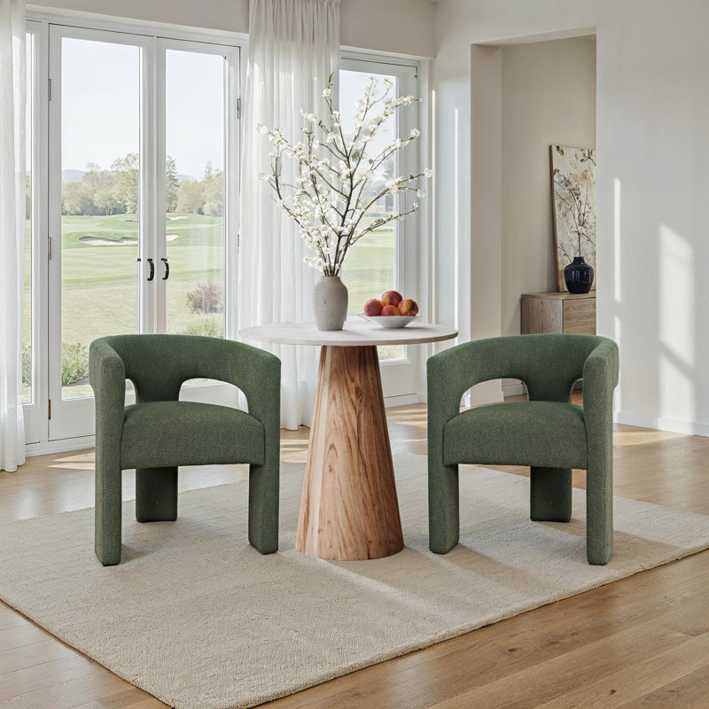 Three Piece Mid-century Modern Pedestal Marble Dining Set, Forest