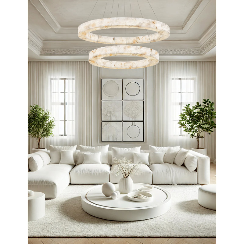 LumenAria - Medley 42" LED Two-Tier Alabaster Rocks Ring Pendant