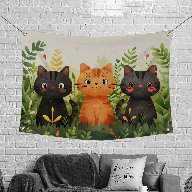 Kitten Trio Animal Fabric Tapestry, 68" H x 80" W