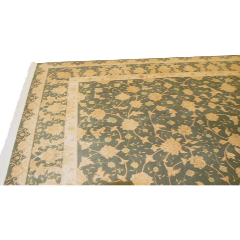 Tapis vert olive de haute qualité noué à la main
