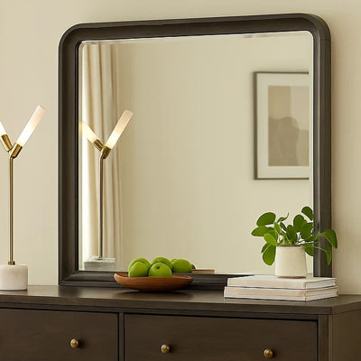Miroir de commode 42 pouces Osko, bords arrondis, bois de peuplier noir