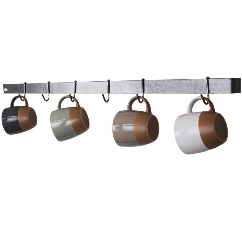 Utensil Bar Handcrafted Wall Mounted Pot Rack, 4.5" H x 36" W x 2" D, Hammered Steel