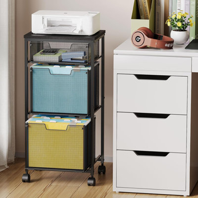 Sbanmao 3 Drawer Mobile File Cabinet for Home Office, Rolling Filing Cabinet on Lockable Wheels, Hanging File Folders Organizer, Utility Cart Storage and Organizer, Printer Stand, Black