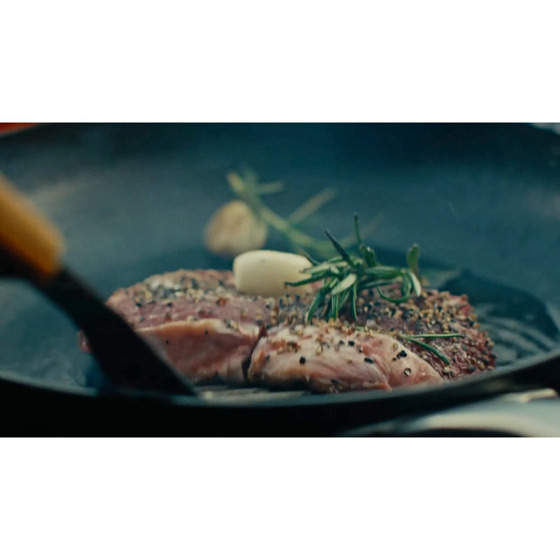 Lightweight Black Cast Iron Frying Pan with Stainless Steel Handle