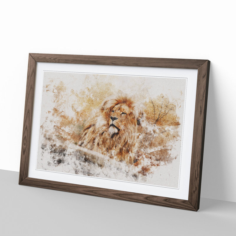 Lion Vol.1 - Picture Frame Graphic Art, Walnut Framed, 65cm H x 90cm W x 2cm D