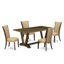 Ensemble de salle à manger moderne de 5 pièces comprenant une table rectangulaire en bois avec pieds en V et 4 chaises de salle à manger Parson en lin bleu, 91 x 152 cm, multicolore-1490246314-1490246294