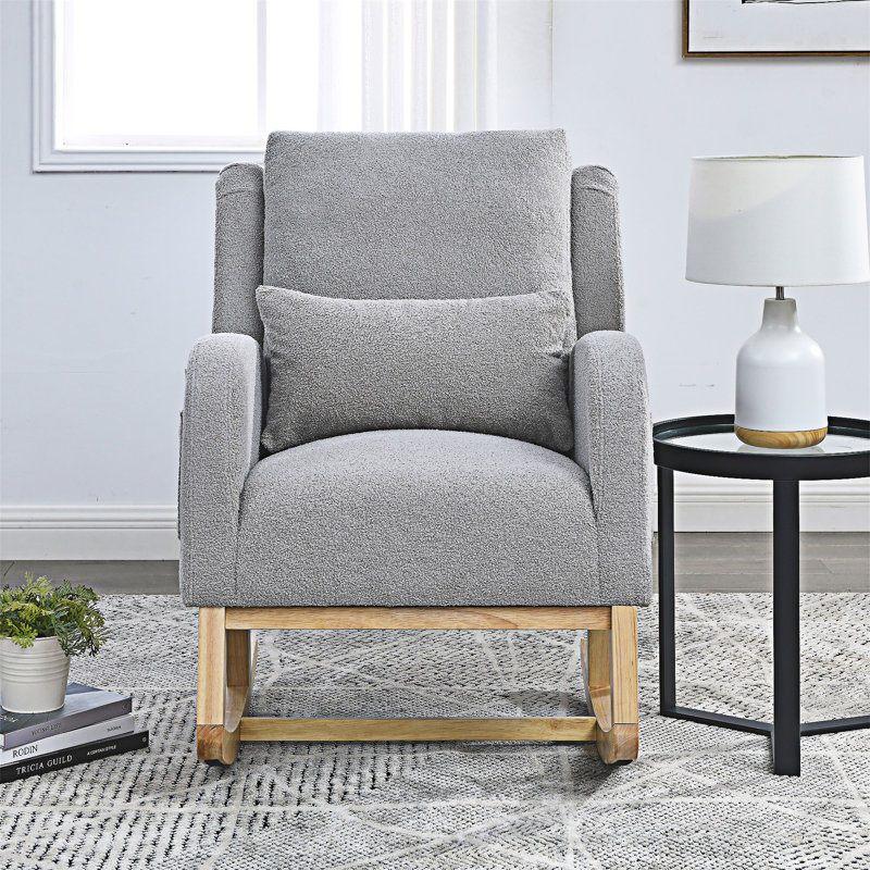 Chaise berçante moderne, Tissu gris en peluche