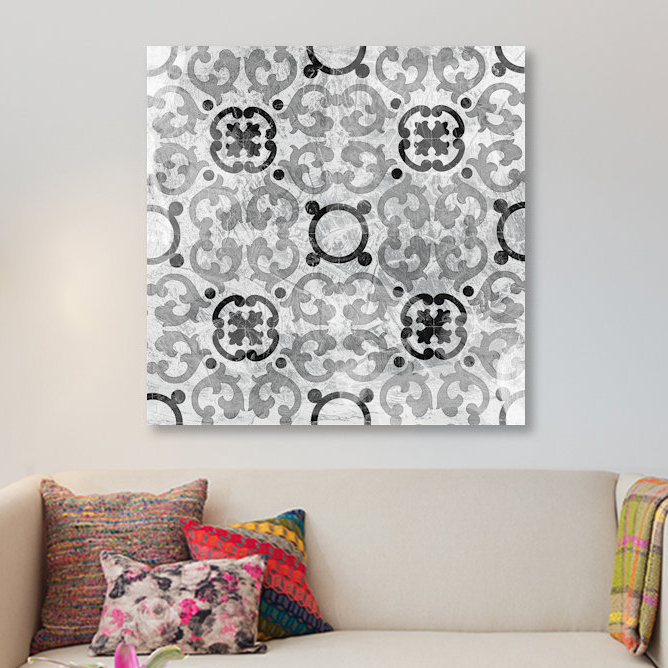 « boho luxe tile i », reproduction d’impression sur toile tendue, H 26 po x l 26 po x P 1,5 po, Toile avec cadre noir
