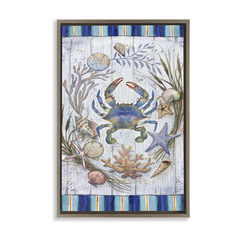 «Coastal Wreath & Crab» par Geoff Allen, H 25 po x l 17 po, Cadre flottant orme Montalcino