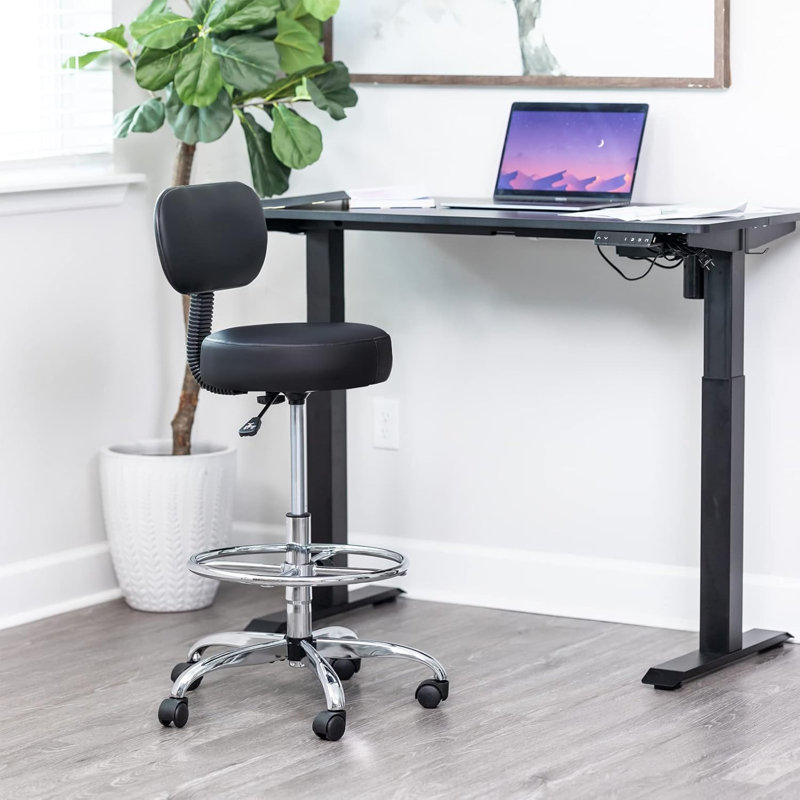 Adjustable Foot Rest Rolling Stool, Multi-Purpose Office Desk Chair, Thick Seat Cushion