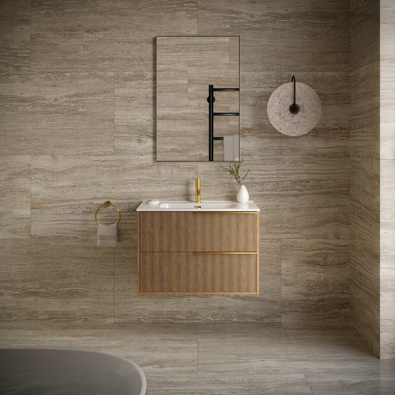 Kora 39.76" Wall Mounted Single Bathroom Vanity with Top, Gold, 32"