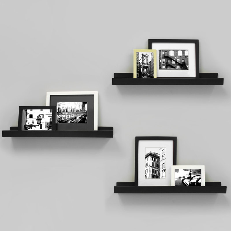 Jaykon 3 Piece Picture Ledge Wall Shelf, Black