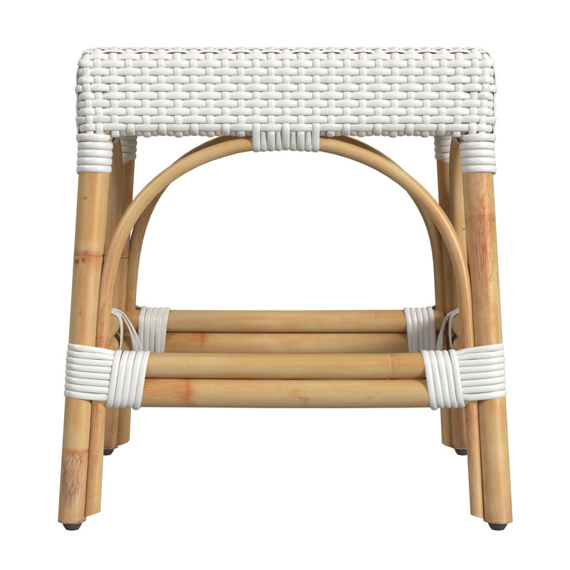 Robias Rattan 18" Dining Stool, Glossy White/ Natural Rattan Frame