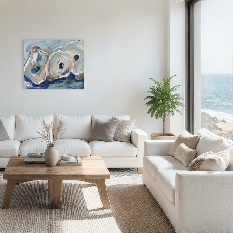 Coastal Retreat Pearlescent Elegance: Oyster Abstract, 24" H x 30" W x 1.5" D, Wrapped Canvas, Does Not Apply