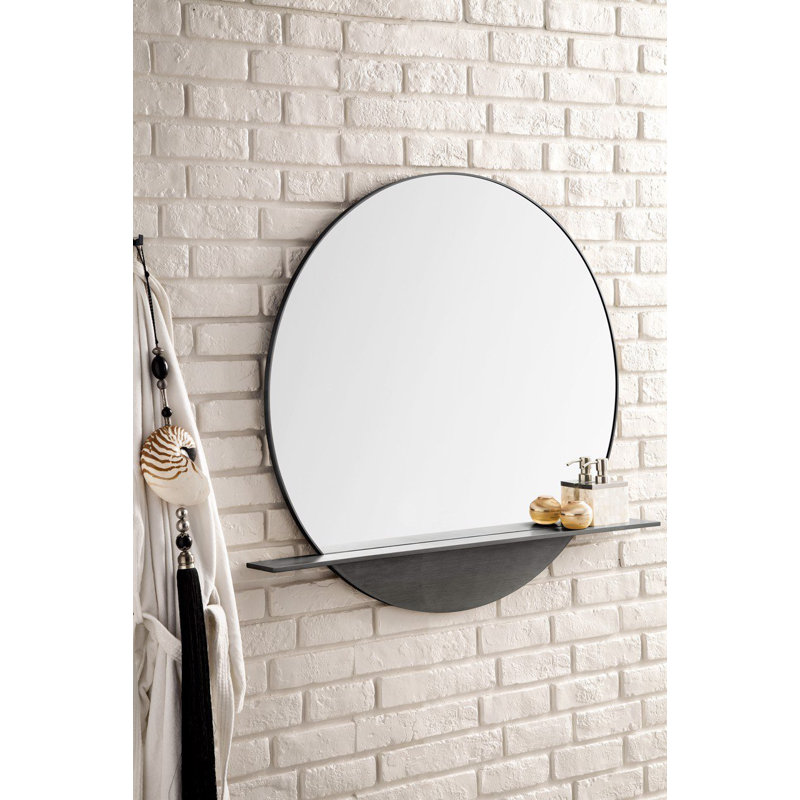 Platform Round Mirror with Shelves, Modern Iron