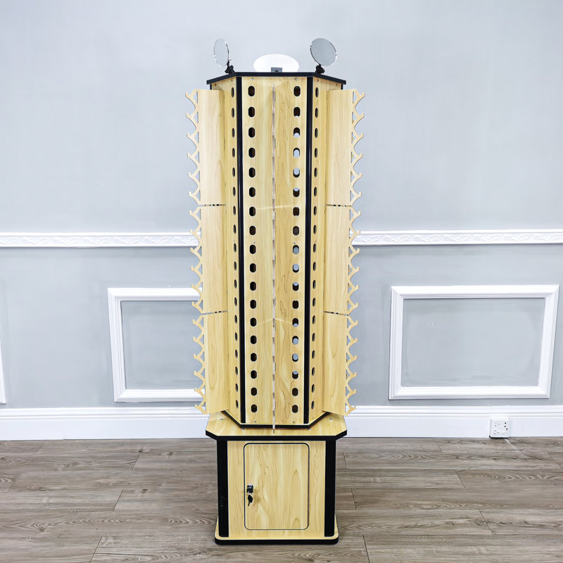Light Brown Wood 6-Sided Floor Display with Locking Storage