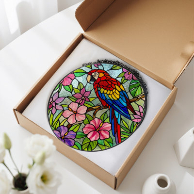 Panneau de vitrail 12 "H Parrot Flowers