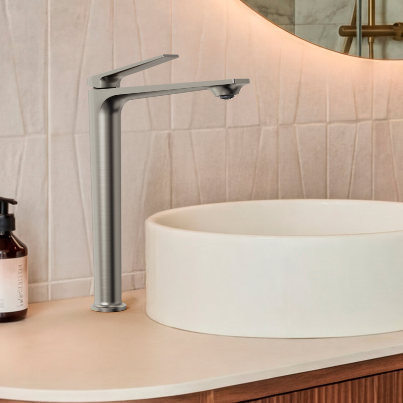Single Hole Vessel Bathroom Faucet, Single Handle Vessel Bathroom Sink Faucet with Drain Assembly, Brushed Nickel