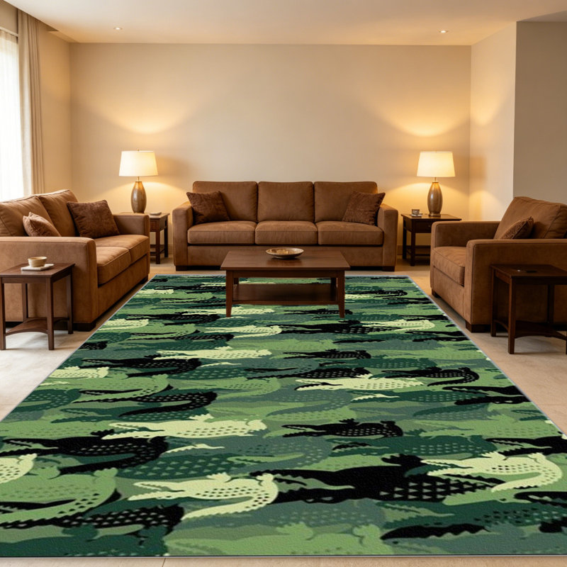 Green Crocodile Print   area rugs for Living Room, Soft and Comfortable, Suitable for all seasons, easy to maintain, machine washable Indoor floor mat, Under Table Farmhouse suitable for Bedroom, Dining Room, Study,  Balcony, Home Decor Patio