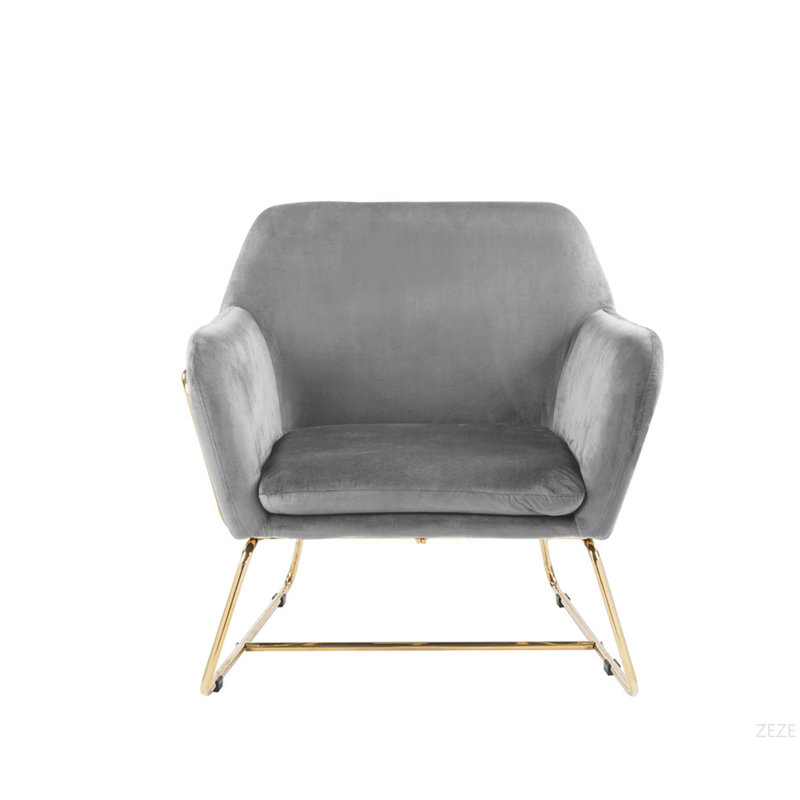 Fauteuil d'appoint l 29,5 po en velours gris avec base en métal, Gris