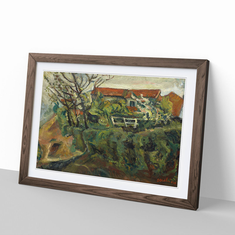 House in Landscape by Chaim Soutine - Picture Frame Painting, Walnut Framed, 27cm H x 36cm W x 2cm D