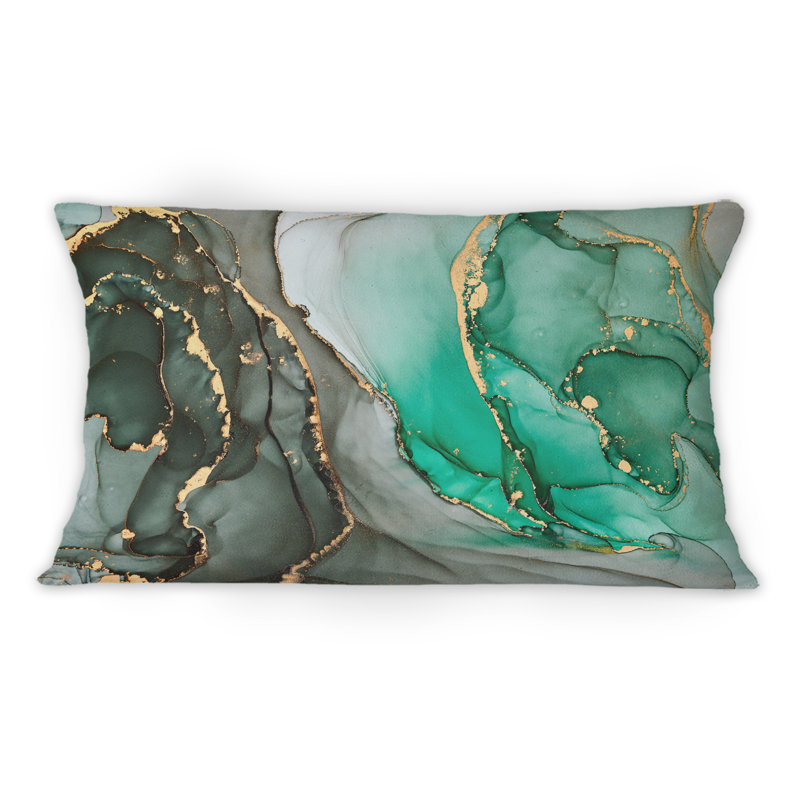 Coussin décoratif de luxe abstrait turquoise et gris 12 "x 20"