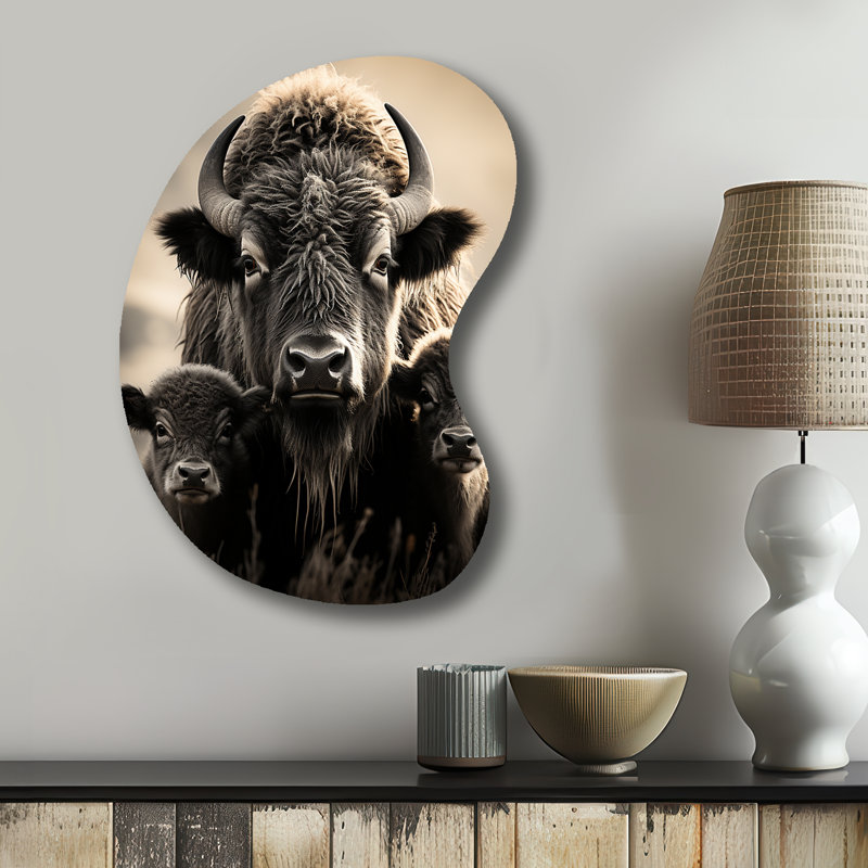 Bison Family Bond - Décoration murale irrégulière en métal, H 31 po x l 22 po
