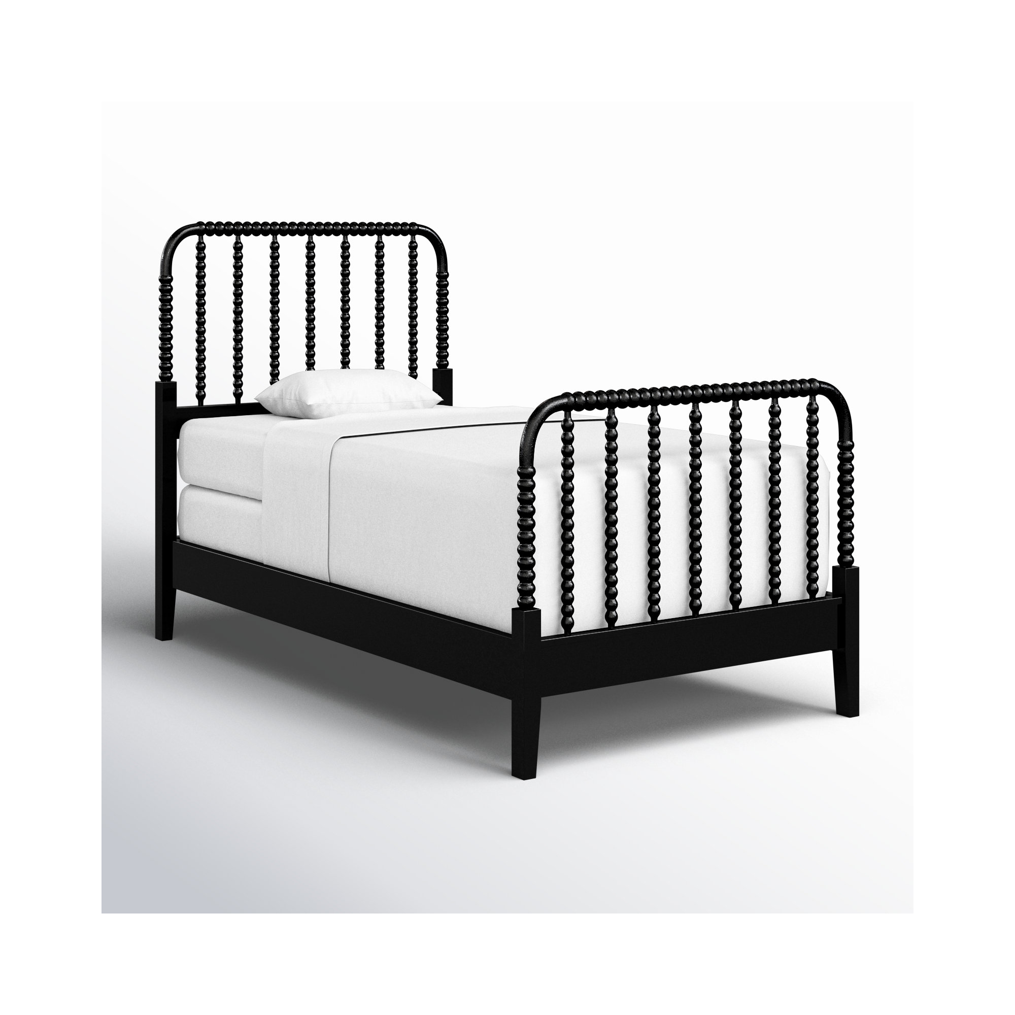 Louisa Solid Wood Spindle Bed, Black, Twin
