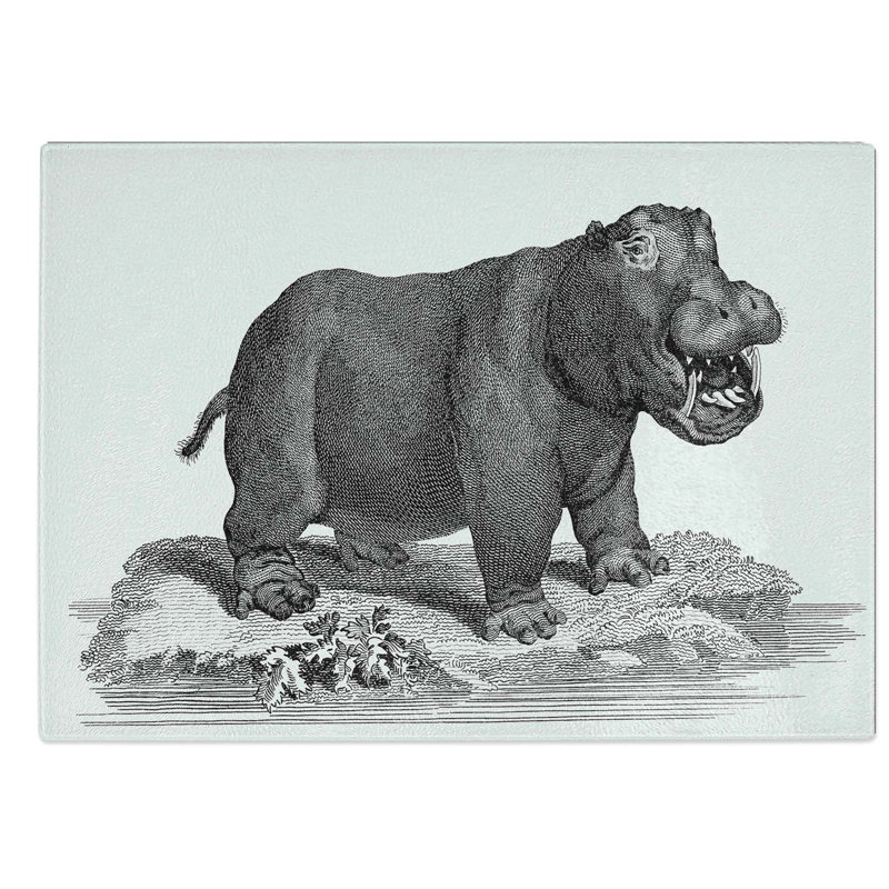Glass Hippopotamus in Black & White by George Shaw Chopping Board, 28.5 cm W x 20 cm L