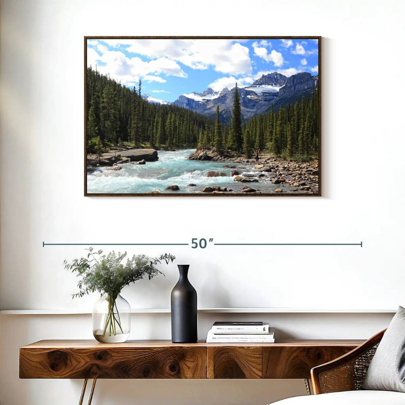 Rivière des montagnes Rocheuses, 37 po x 25 po, Cadre flottant noyer