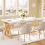 Table de salle à manger moderne 63 po en faux marbre, table de cuisine rectangulaire blanche pour 4 à 6 personnes avec pieds en métal doré-129463394