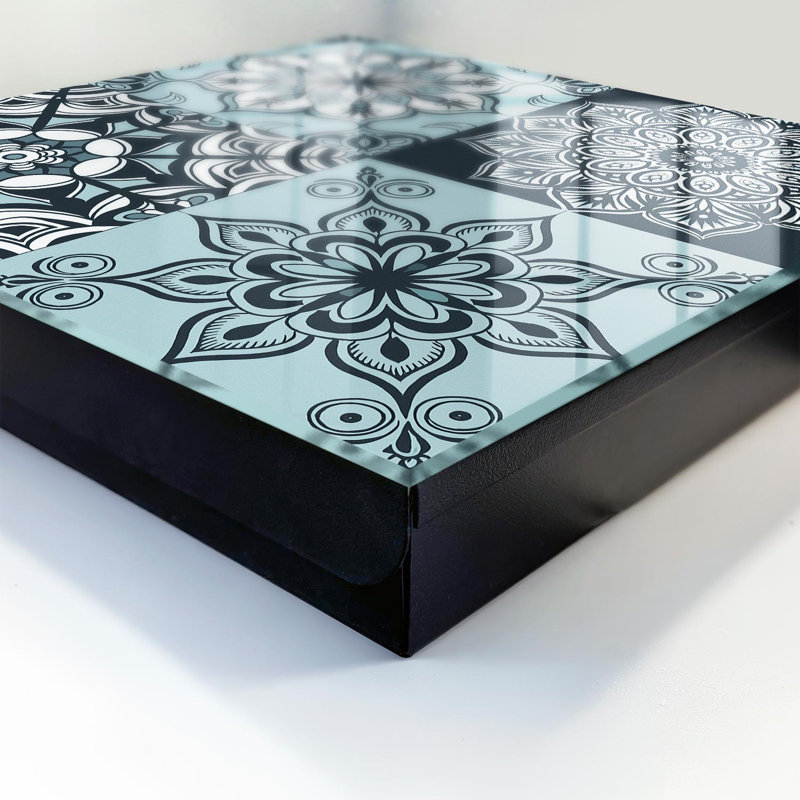 Wall mounted key box, Opens to the right, 30x30x5, White, Delicate mandalas in cool tones, 