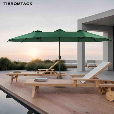 14.8 ft Double Sided Outdoor Patio Umbrella Large Rectangular with Crank, Dark Green, No Base