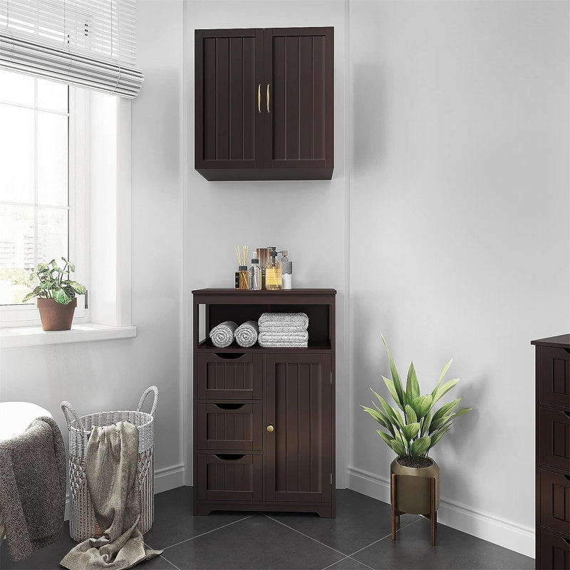 Brigit Free-Standing Bathroom Cabinet with Adjustable Shelf, 3 Drawers and a Niche, Espresso, 34.1" H x 22" W x 12" D
