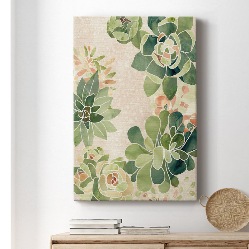 Stained Glass Succulents II - Wrapped Canvas Print, 36" H x 24" W x 1" D