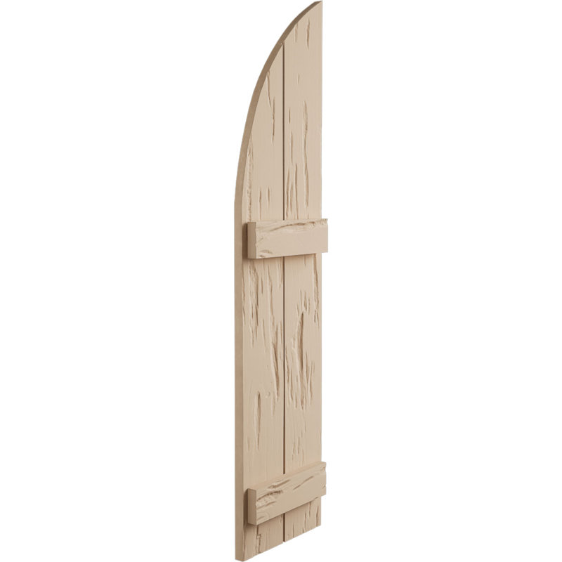 Pecky Cypress Two Board Joined B-n-B w/Quarter Round Arch Top Shutters, 60" H x 11" W
