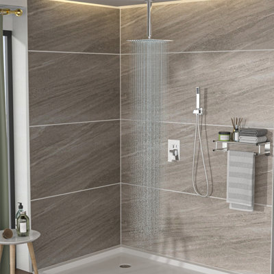 Pomme de douche double - Système de douche carré à fixation au plafond de 10 pouces avec valve brute