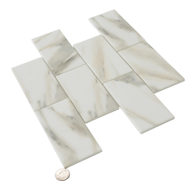 3" x 6" Glass Brick Joint Mosaic Wall & Floor Tile, Calacatta