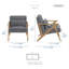 Chaise d'appoint moderne en velours côtelé 27 po Amaya avec structure en bois d'hévéa massif, finition brune, coussin décoratif assorti-1751032976