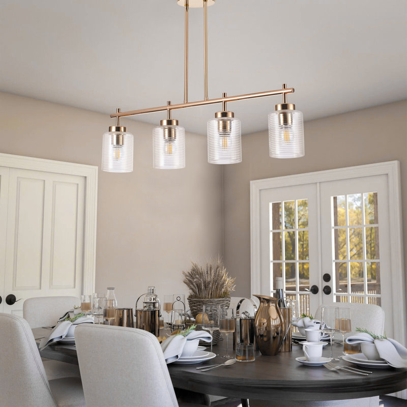 Luminaire suspendu en fer doré 4 lumières