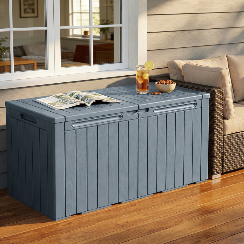 GUNJI 100 Gallons Water Resistant Resin Lockable Deck Box, Gray