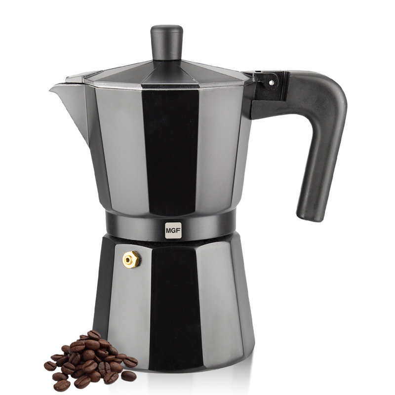 Magefesa Kenia Noir Stovetop Espresso Moka Pot, 3-Cup/5 oz, Italian Coffee Maker for Cuban Coffee, Extra-Thick Aluminum, Heat-Resistant Handle, Greca Coffee Maker