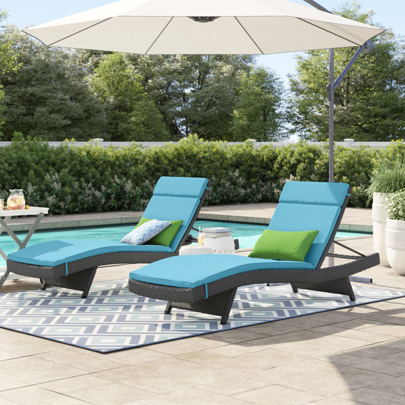 Blaise 79.5" Long Reclining Chaise Lounger Set with Cushions, Blue