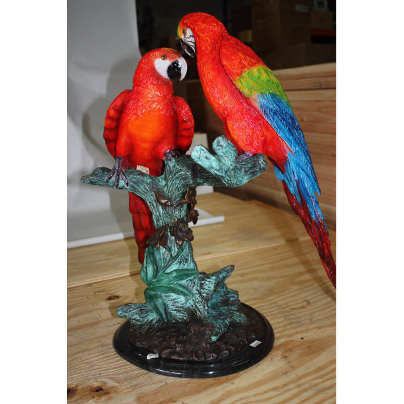 Deux perroquets sur un arbre Jennings - statue en bronze - taille: L 20 po x l 12 po x H 23 po.