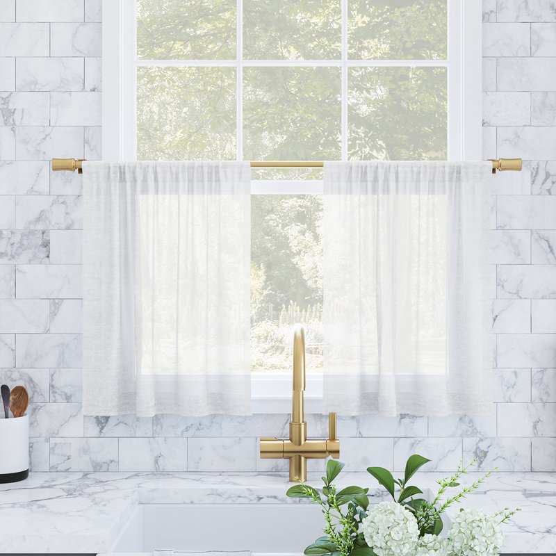Archaeo Akari Slub Textured Linen Blend Semi-Sheer Rod Pocket Kitchen Curtain Tier Pair, 56" W x 36" L, White