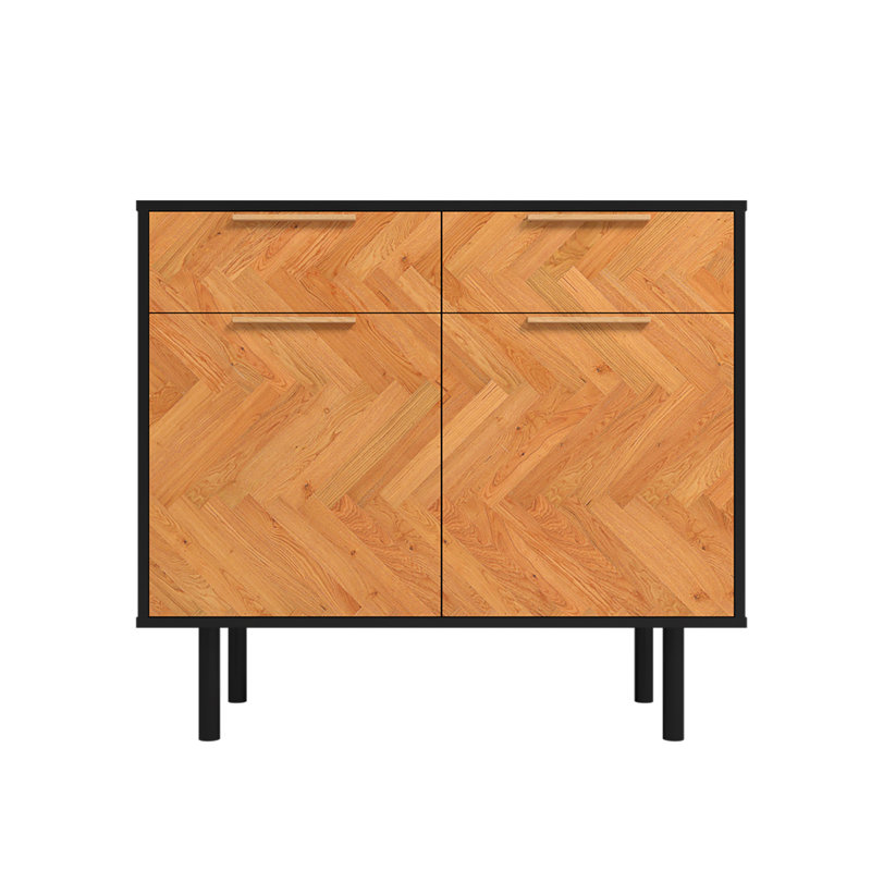 Armoire d'appoint Mid-Century moderne à 3 portes avec 4 tablettes Liam Liam, Noir