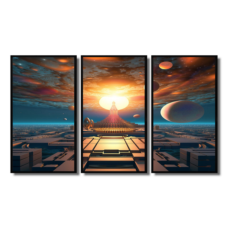 Ensemble d'impressions murales «City Fantasy», Cadre flottant noir, H 32 po x l 48 po x P 1 po
