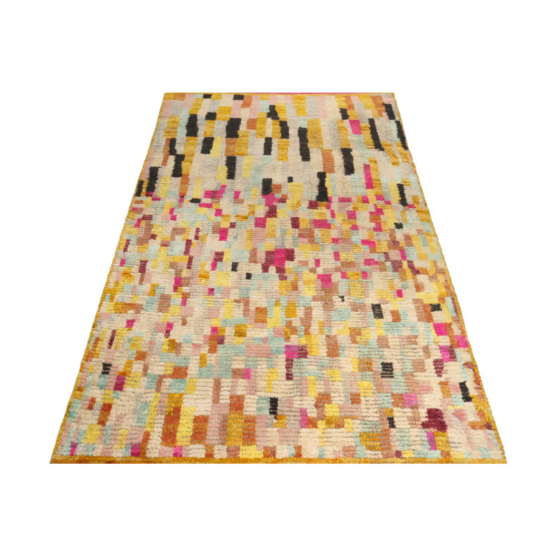 Moroccan Hand Knotted Geometric Area Rug, Rectangle 10' x 14'
